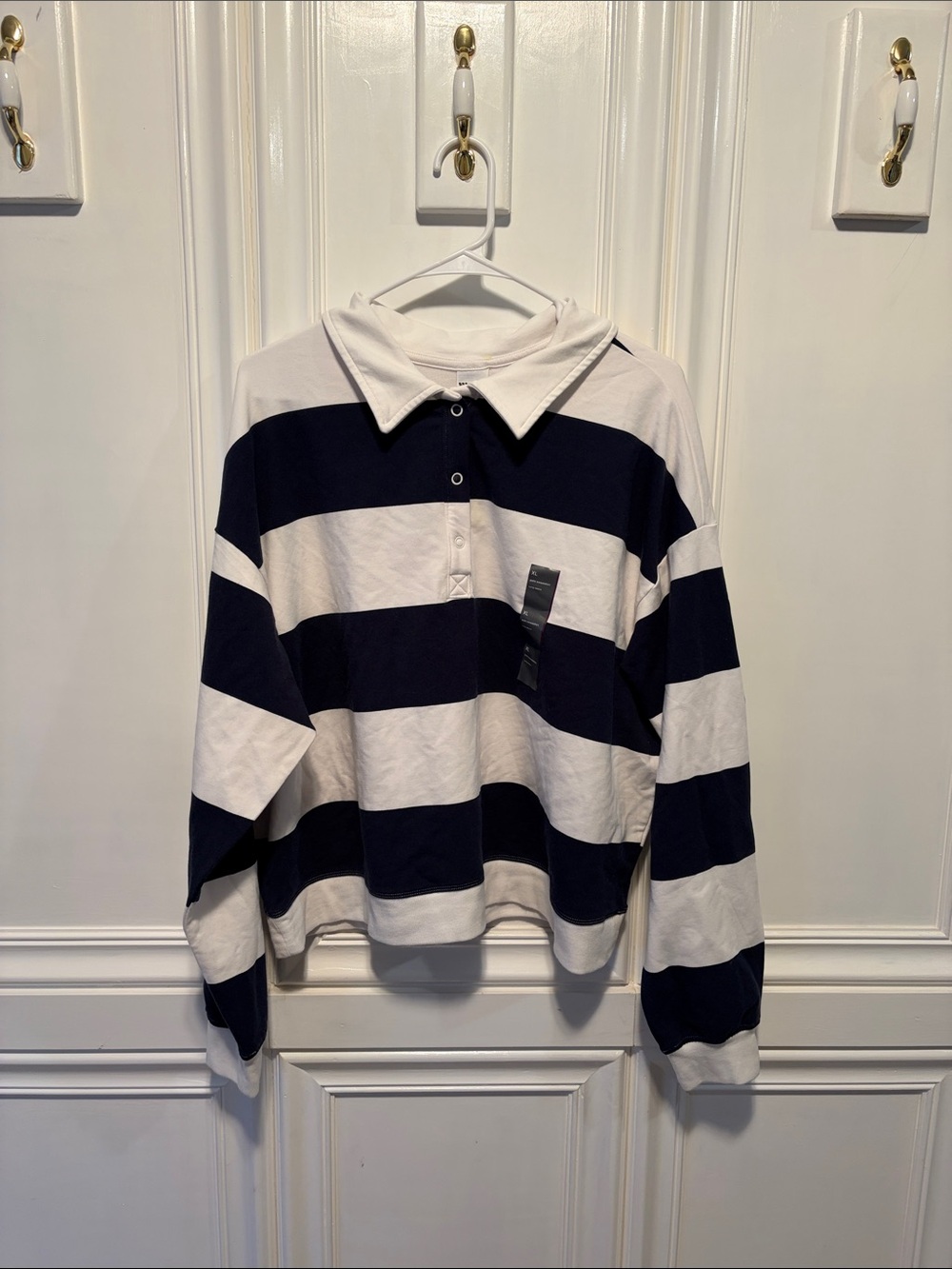 all in motion Navy & White Striped Rugby Polo